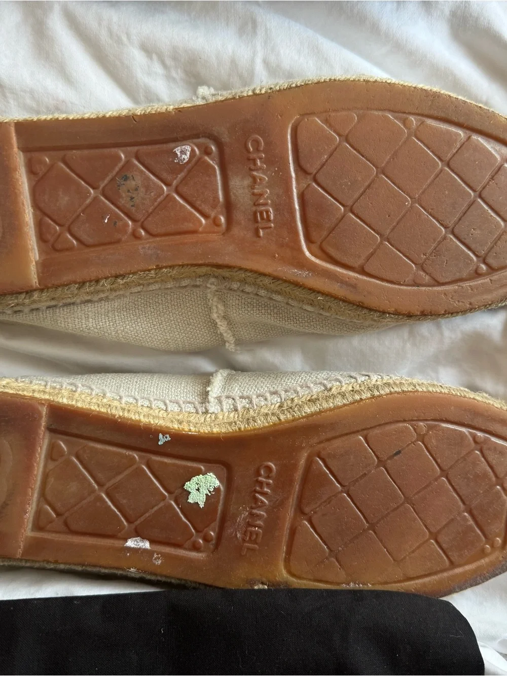 CHANEL Cream Canvas Espadrilles with Black Toe Cap